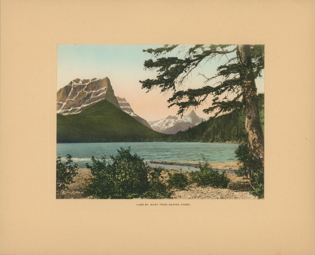 Glacier National Park, Lake St. Mary from Baring Creek - Authentic Vintage Antique Print