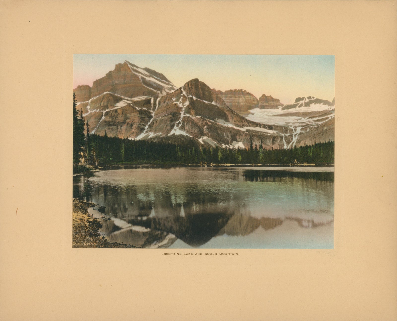 Glacier National Park, Josephine Lake and Gould Mountain - Authentic Vintage Antique Print