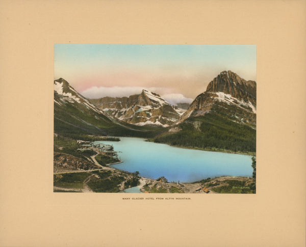 Glacier National Park, Many Glacier Hotel from Altyn Mountain - Authentic Vintage Antique Print