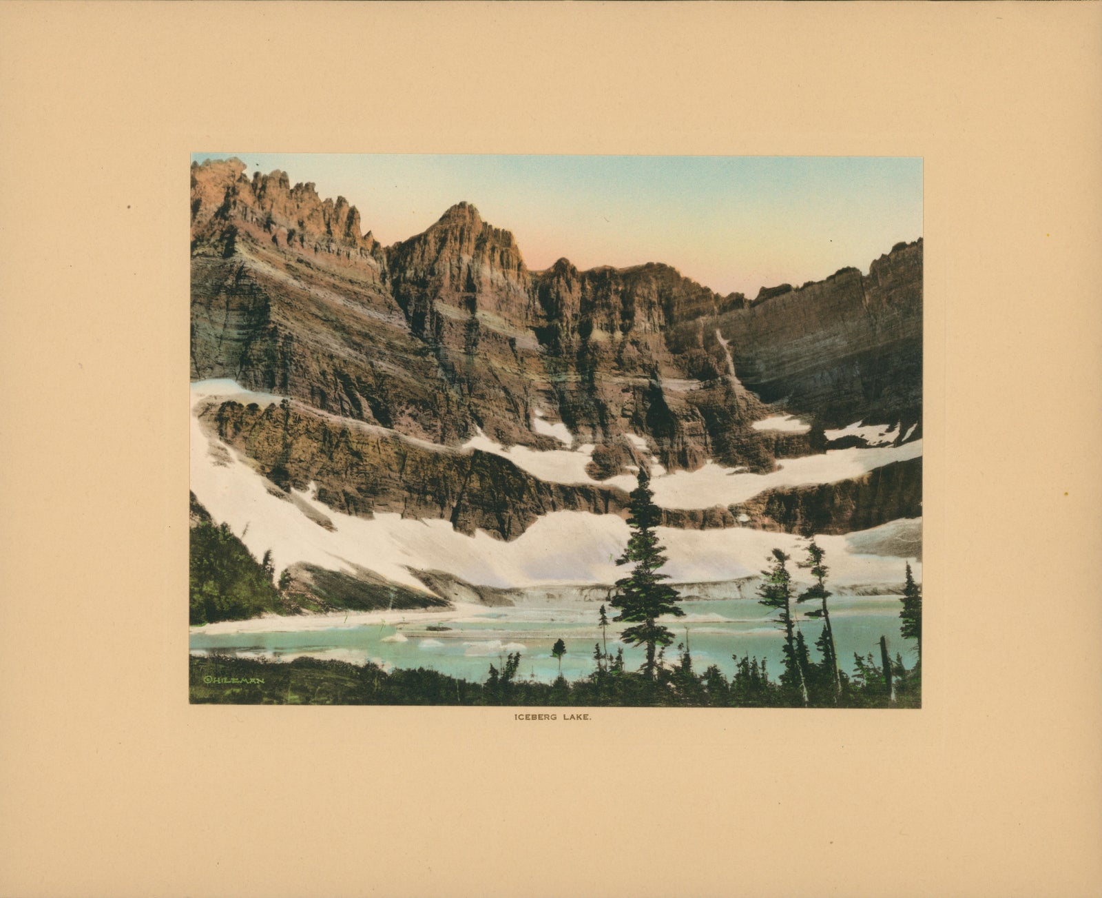 Glacier National Park, Iceberg Lake - Authentic Vintage Antique Print