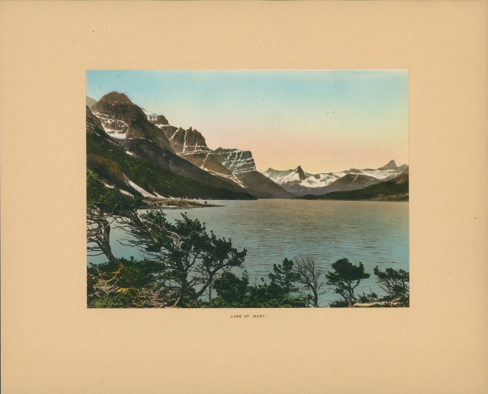 Glacier National Park, Lake St. Mary - Authentic Vintage Antique Print