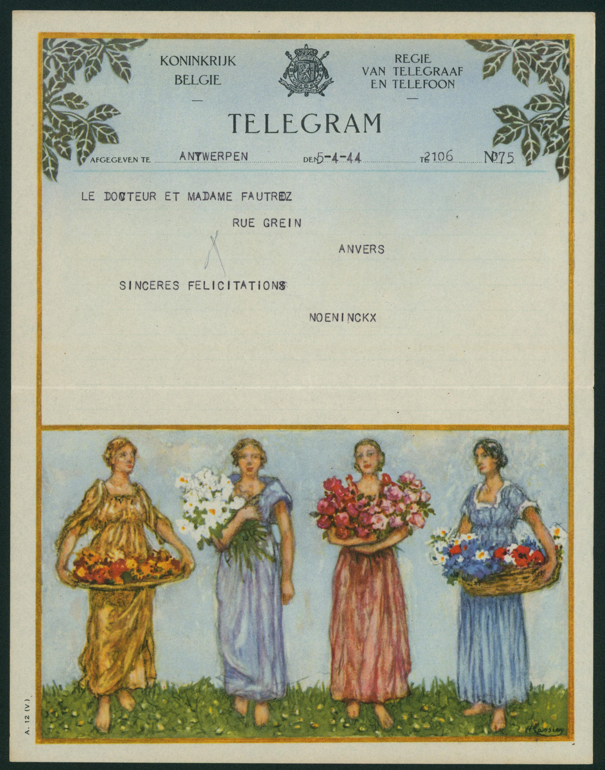 Vintage Telegrams, Belgium - Authentic Vintage Antique Print