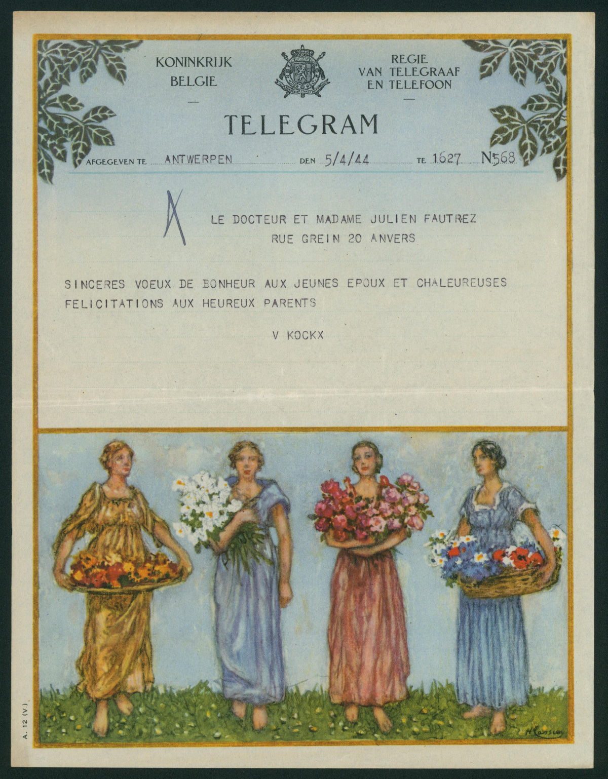 Vintage Telegrams, Belgium - Authentic Vintage Antique Print