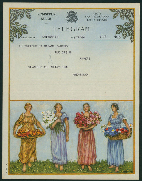 Vintage Telegrams, Belgium - Authentic Vintage Antique Print