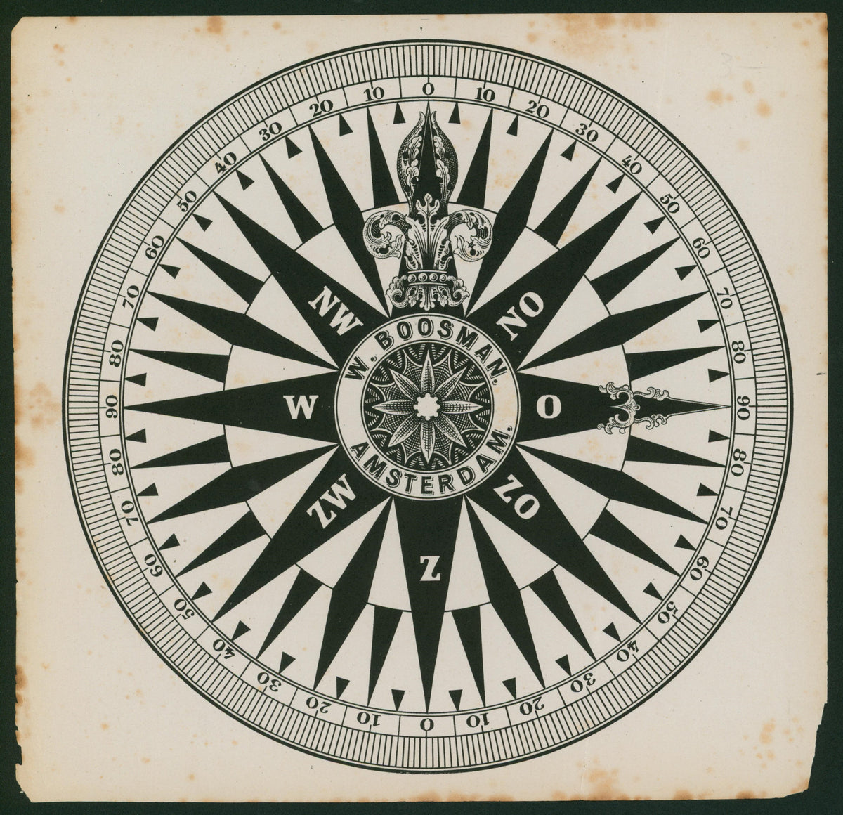 W. Boosman Compass- Antique Print - Authentic Vintage Antique Print