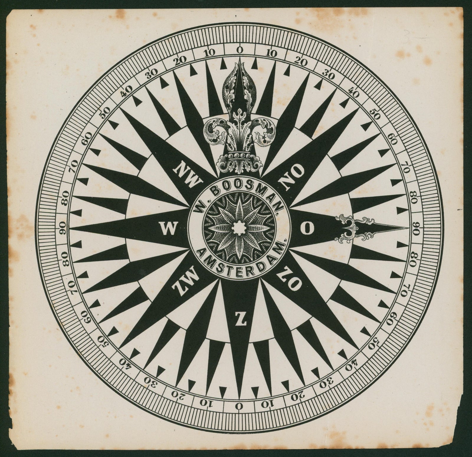 W. Boosman Compass- Antique Print - Authentic Vintage Antique Print