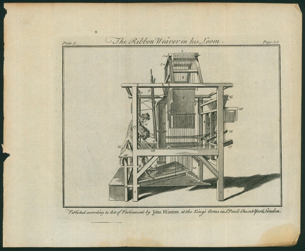 Artisan at the Loom- Copper Engraving - Authentic Vintage Antique Print
