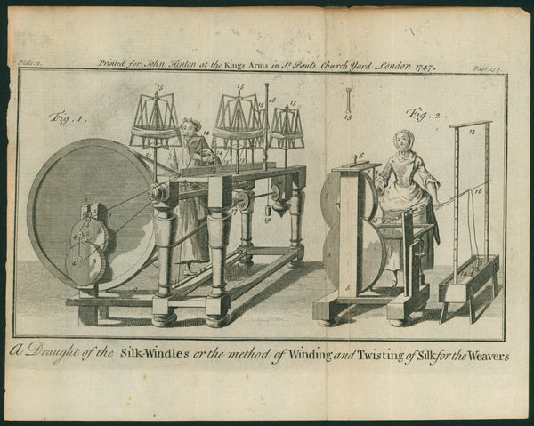 Silk Spinners at Work- Copper Engraving - Authentic Vintage Antique Print