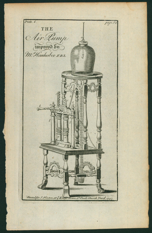 The Air Pump- Copper Engraving - Authentic Vintage Antique Print