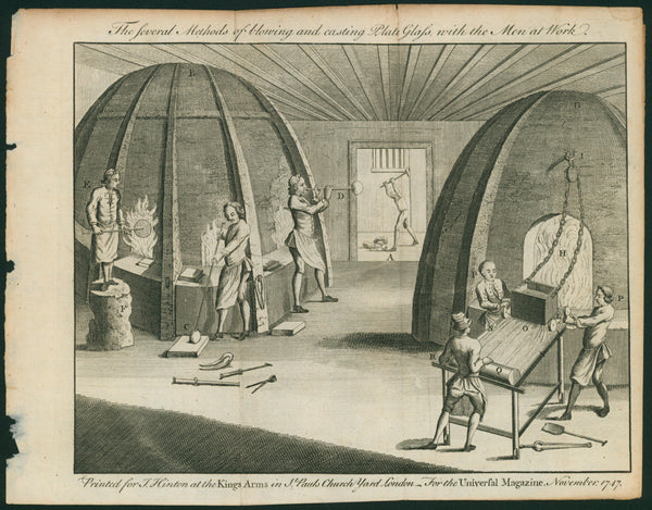 Blowing and Casting Glass- Copper Engraving - Authentic Vintage Antique Print