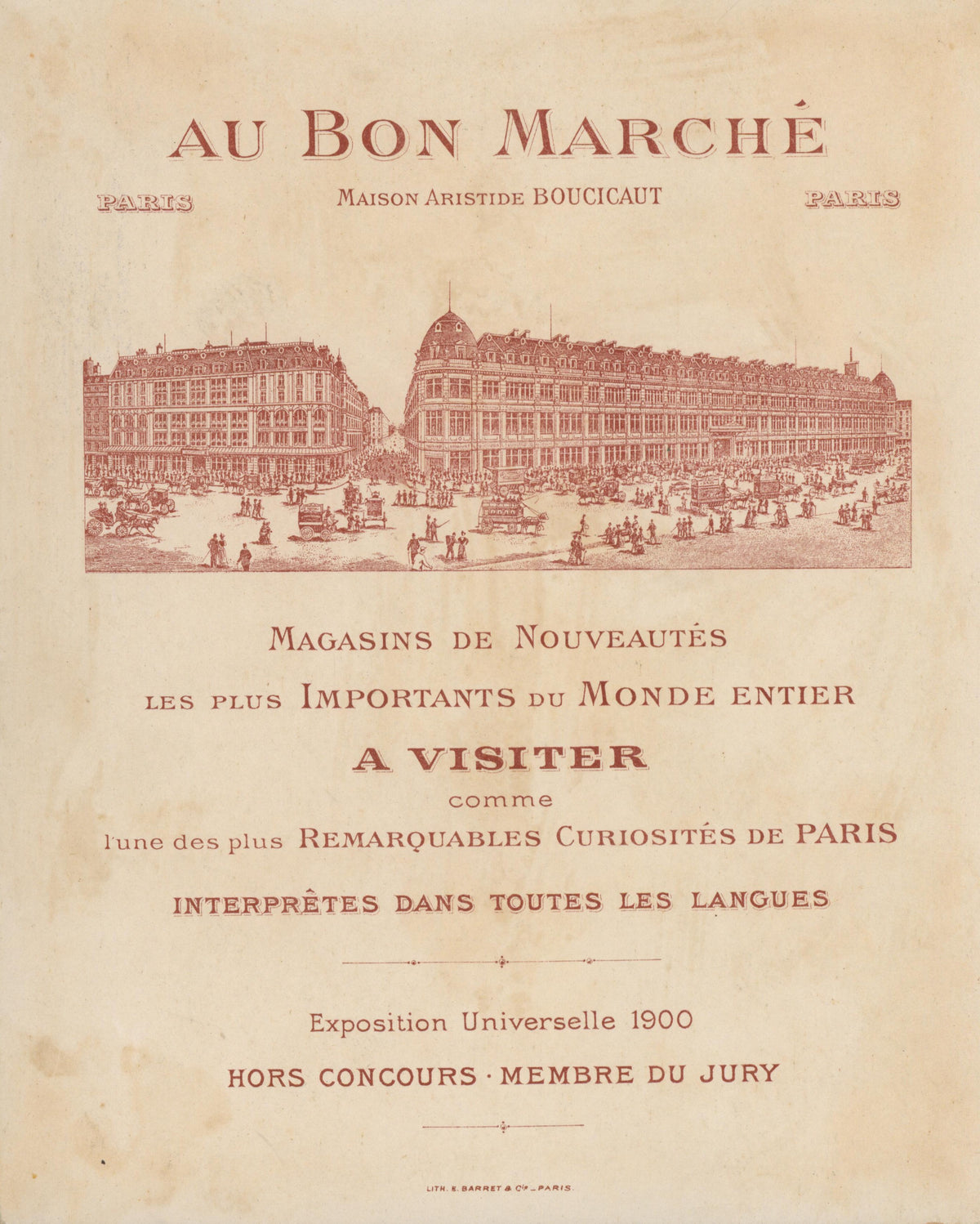 Au Bon Marche- Program - Authentic Vintage Antique Print