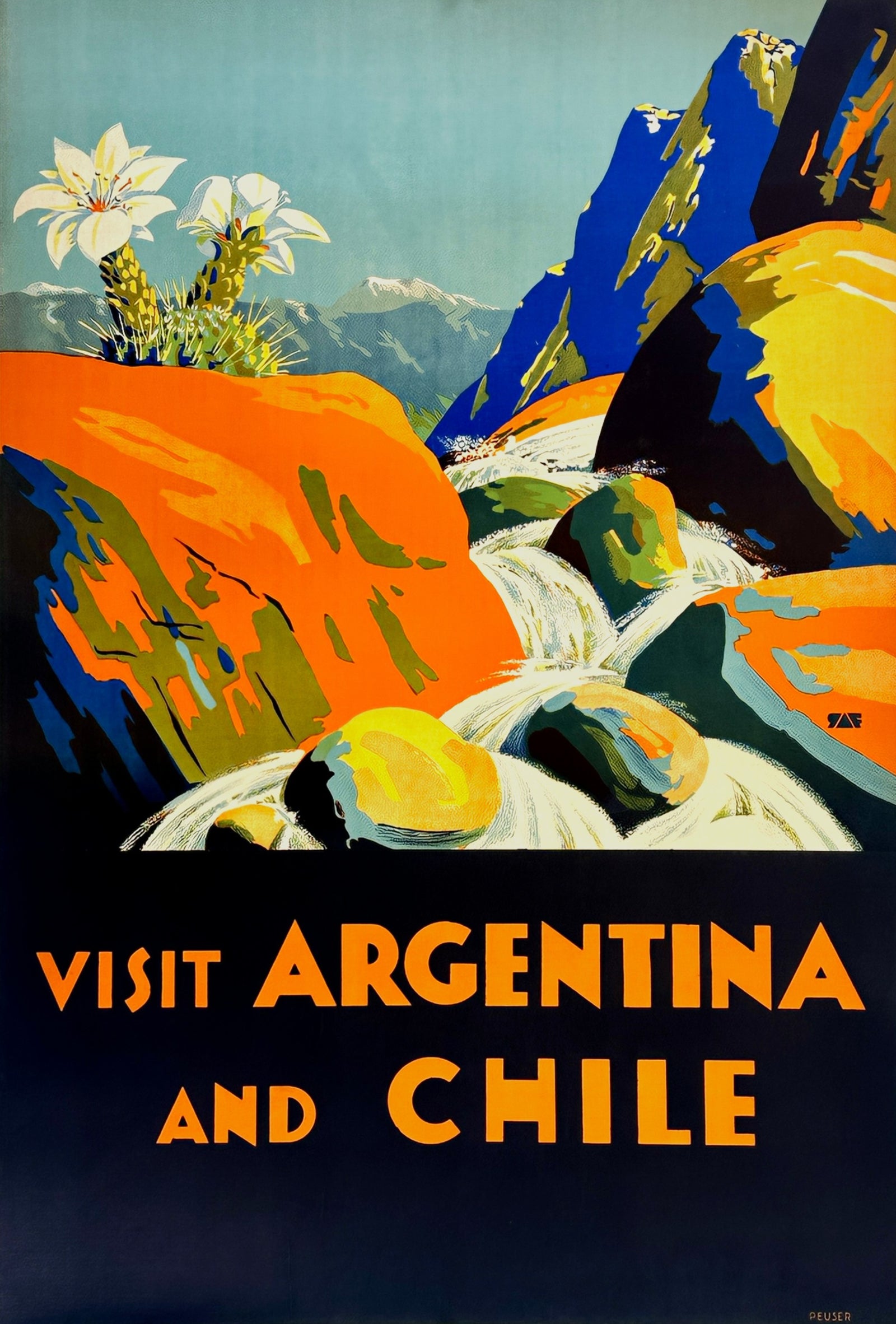 Visit Argentina + Chile (Running Water) - 3 - Authentic Vintage Poster