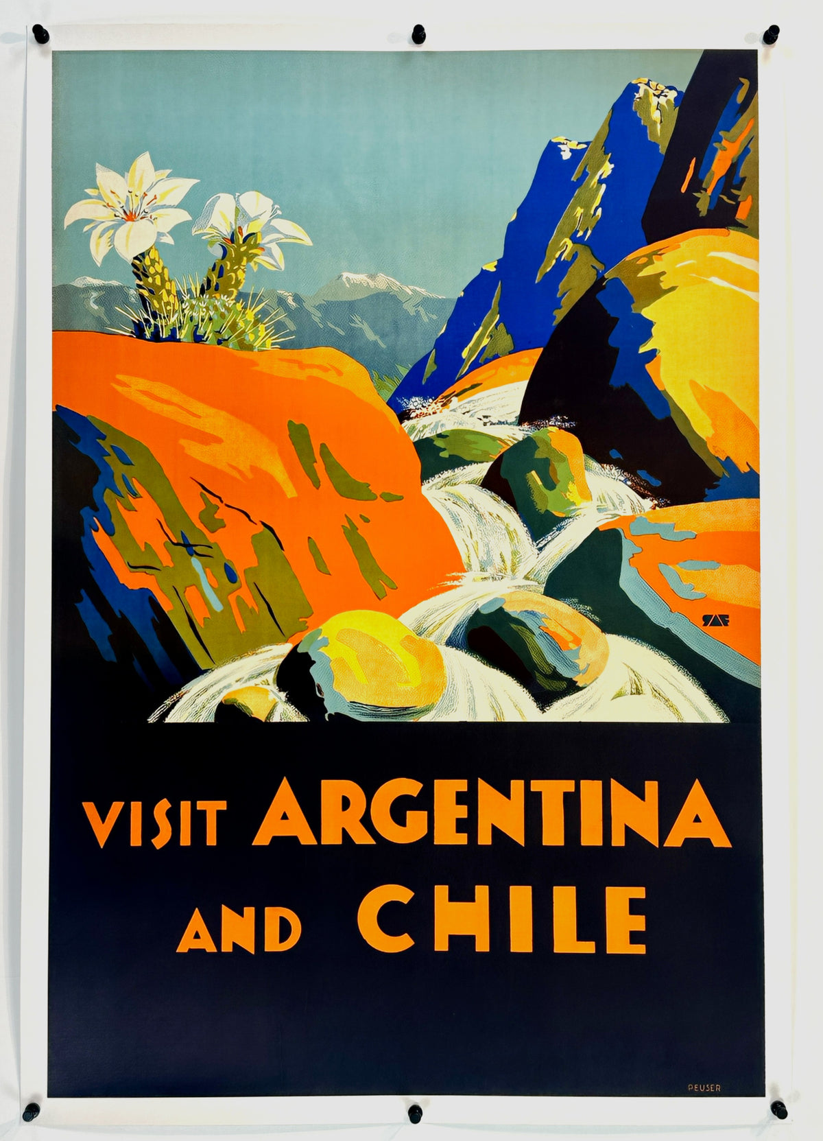 Visit Argentina + Chile (Running Water) - 3 - Authentic Vintage Poster