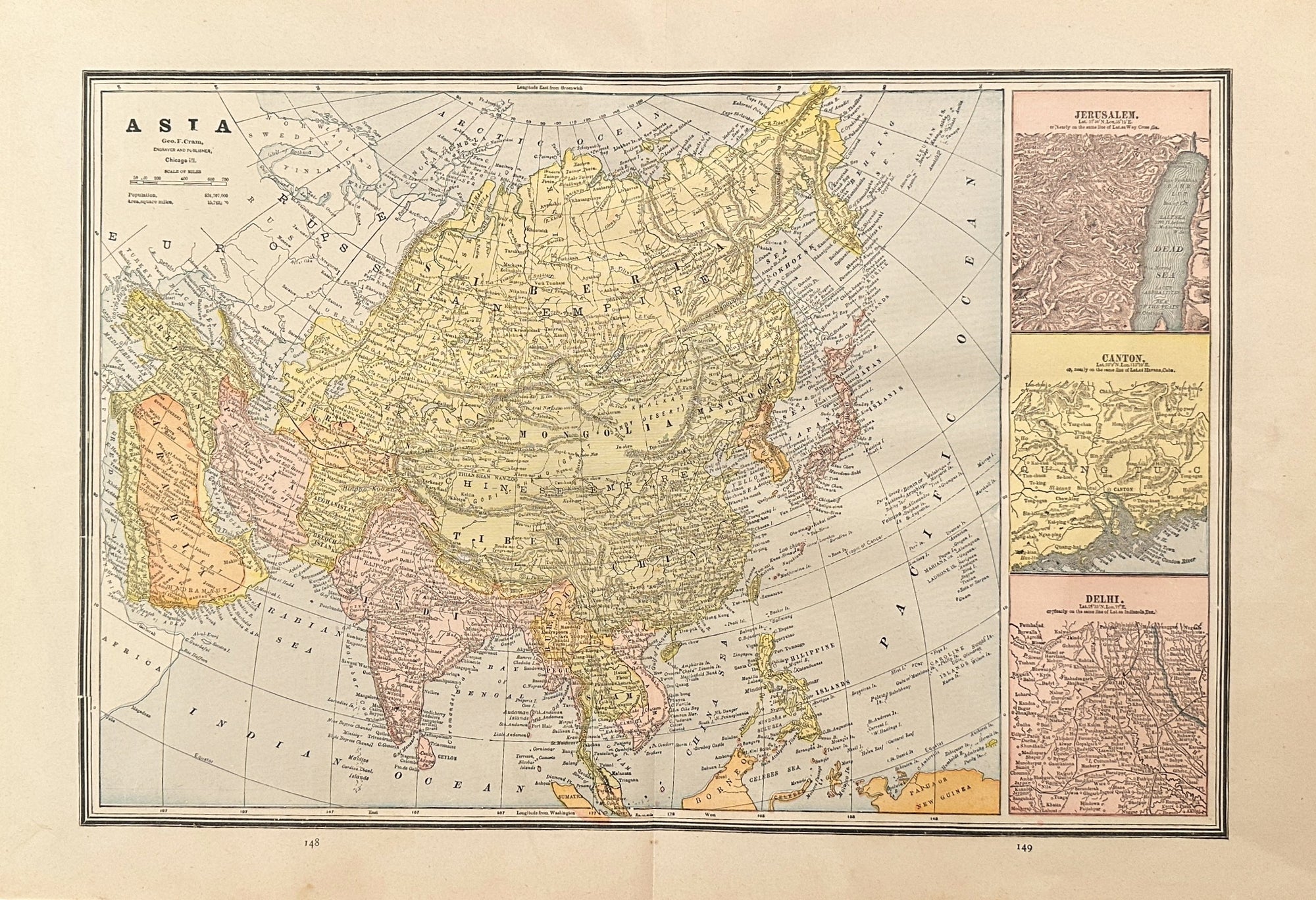 Asia- Cram’s Atlas - Authentic Vintage Map