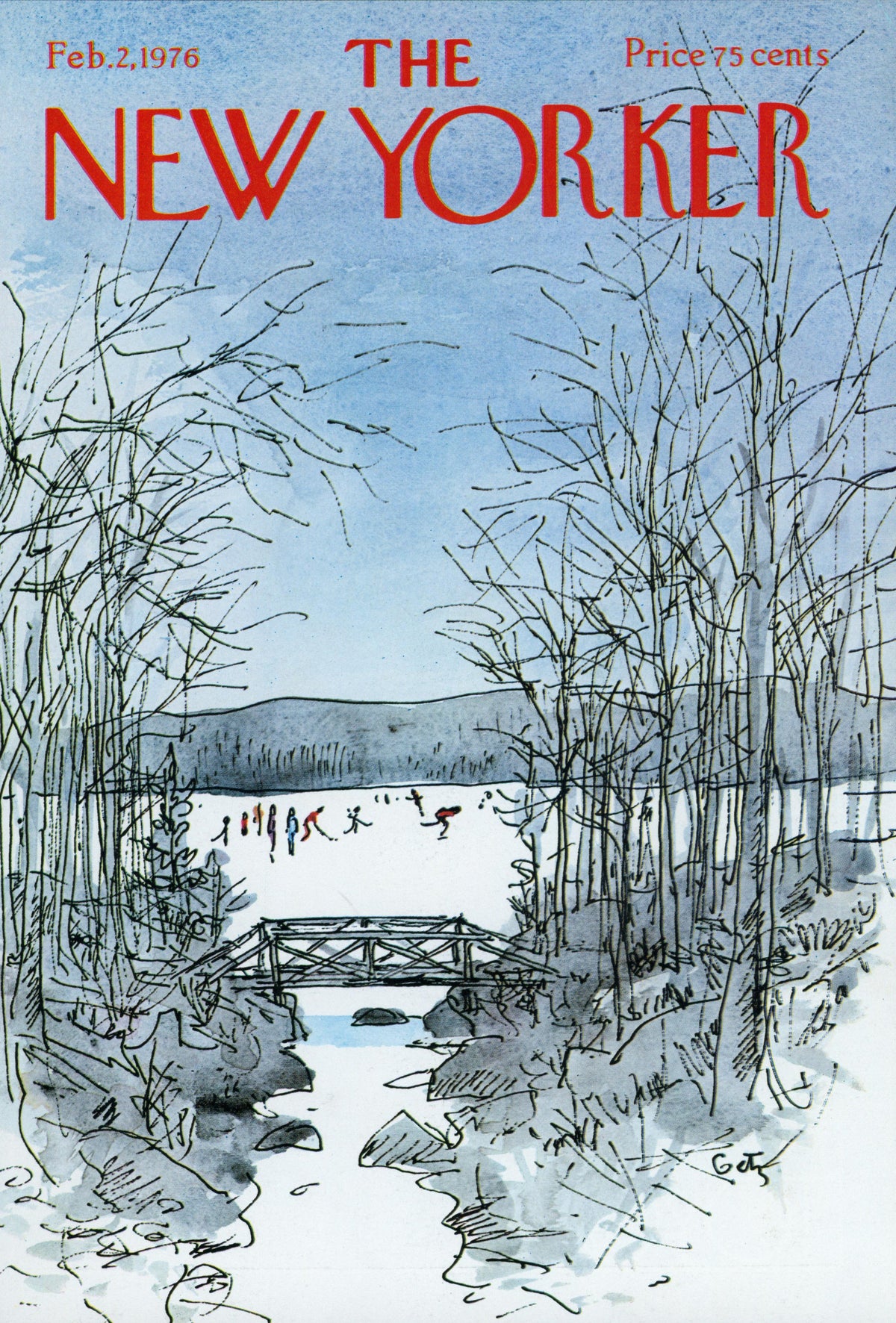 Snow, Skaters and Sticks- The New Yorker - Authentic Vintage Cover Art