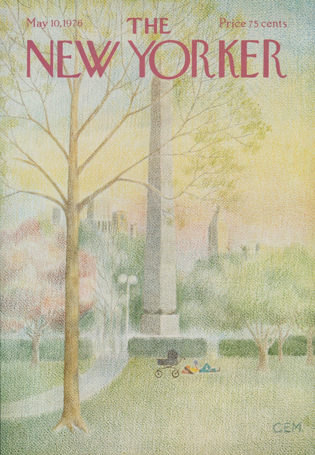 Reading in the Park- The New Yorker - Authentic Vintage Cover Art