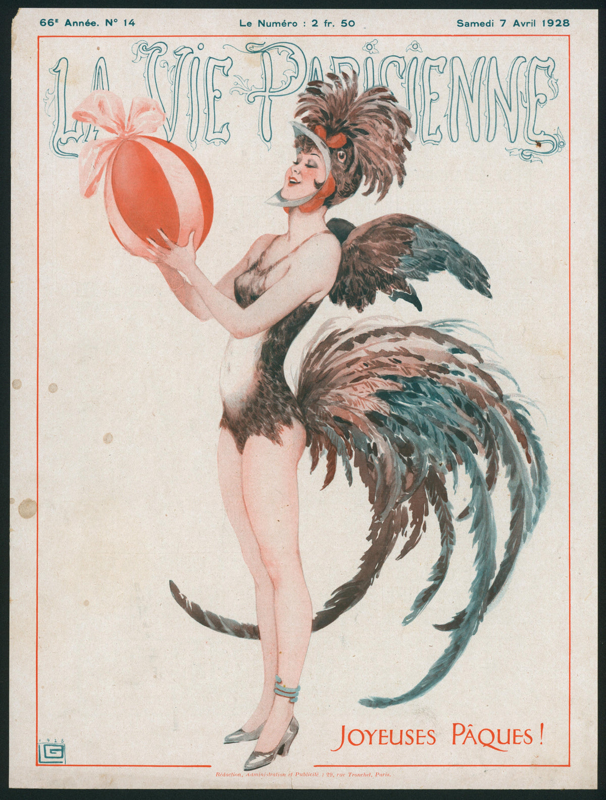 Easter Showgirl- La Vie Parisienne - Authentic Vintage Cover Art
