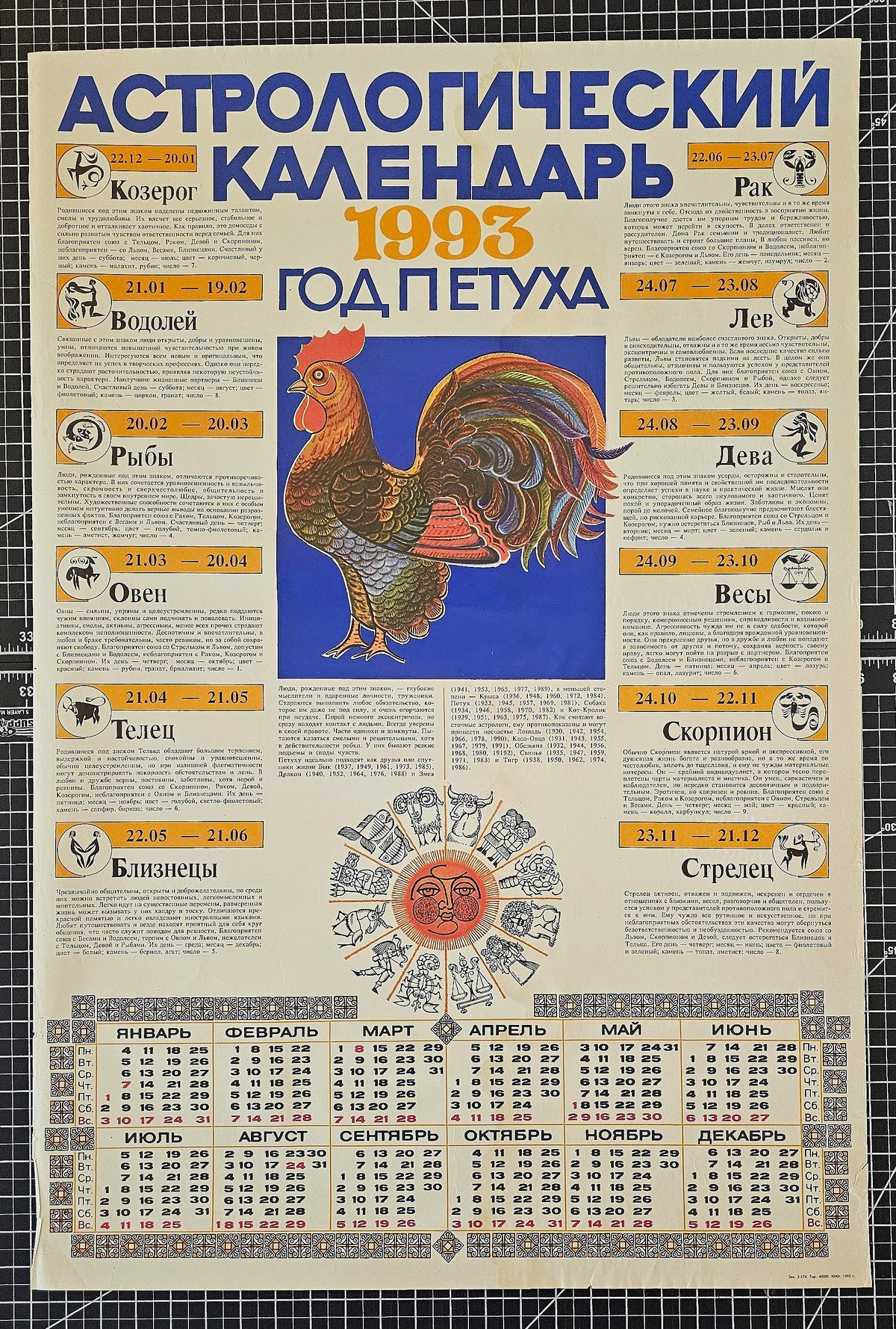 Russian Zodiac Calendar - Authentic Vintage Poster