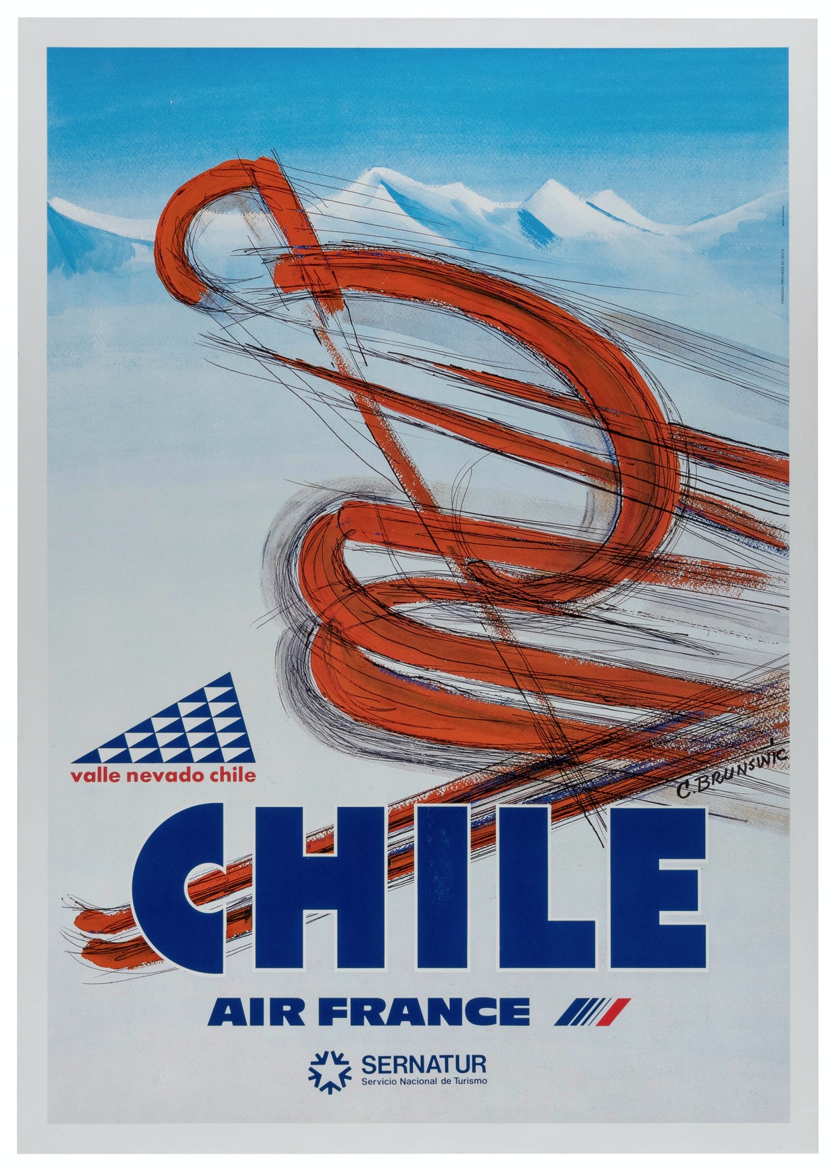 Air France, Ski Chile - Authentic Vintage Poster