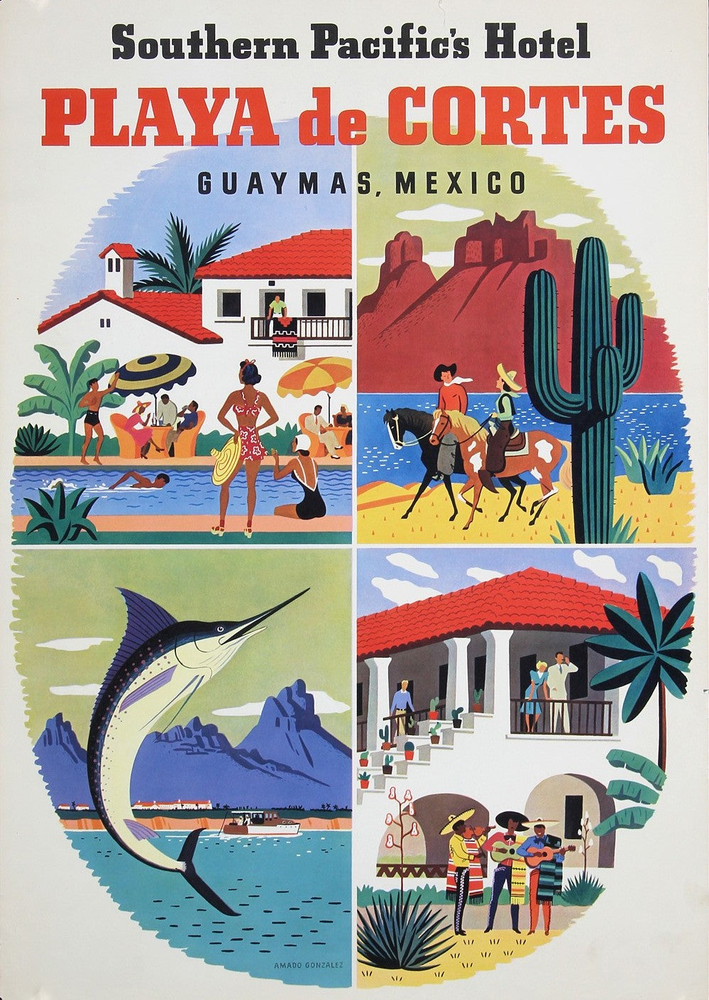 Southern Pacific - Playa de Cortes by Armando Gonzáles, ca. 1936 - Authentic Vintage Poster