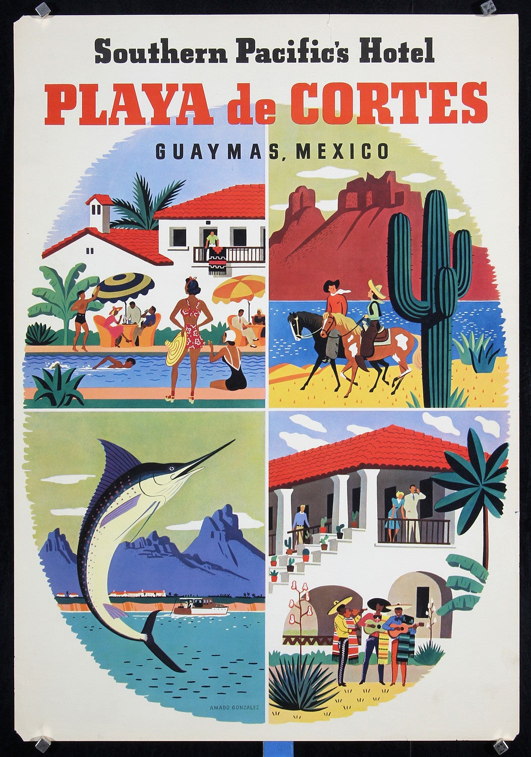 Southern Pacific - Playa de Cortes by Armando Gonzáles, ca. 1936 - Authentic Vintage Poster