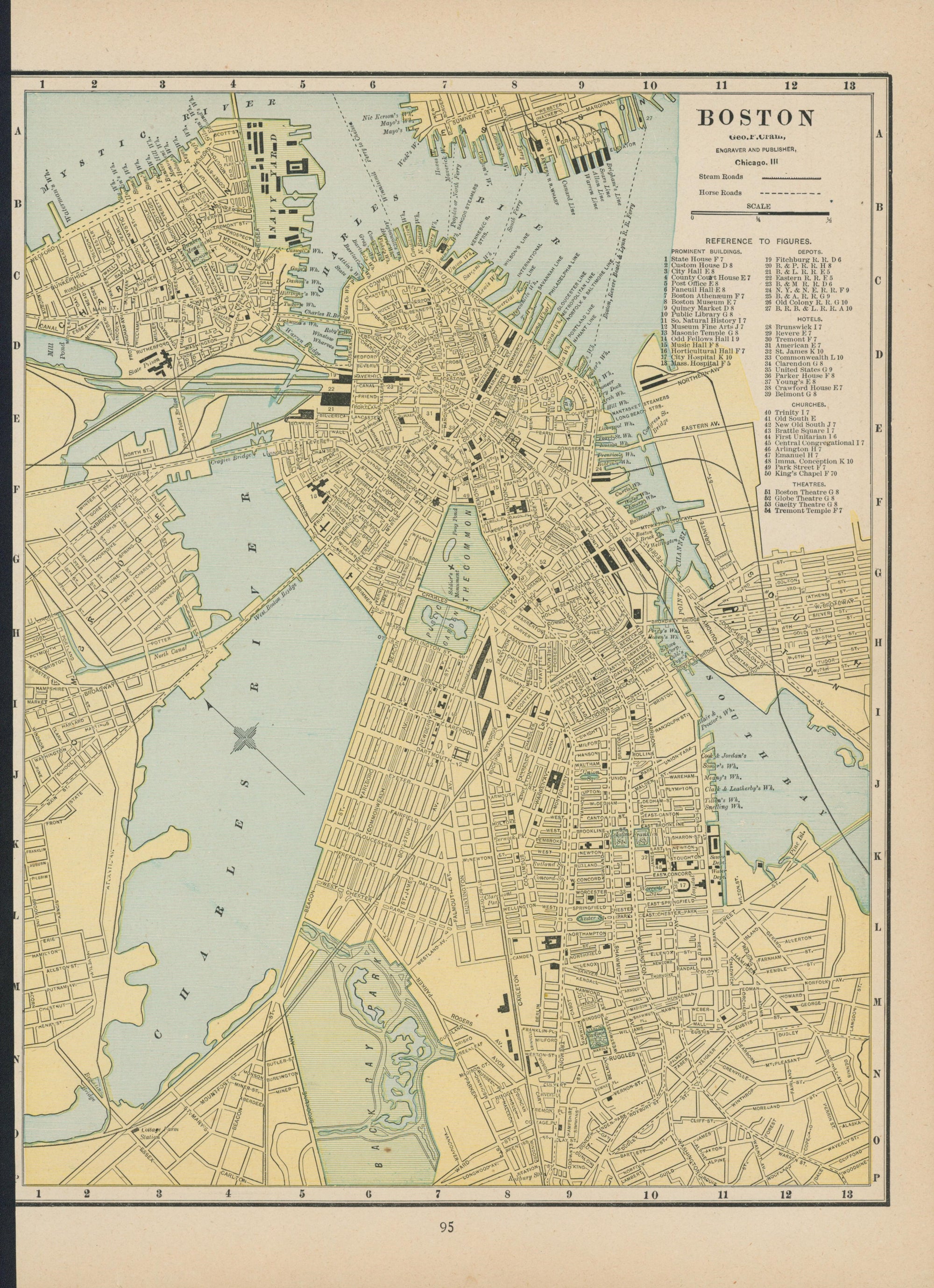 Boston- Cram's Atlas - Authentic Vintage Map