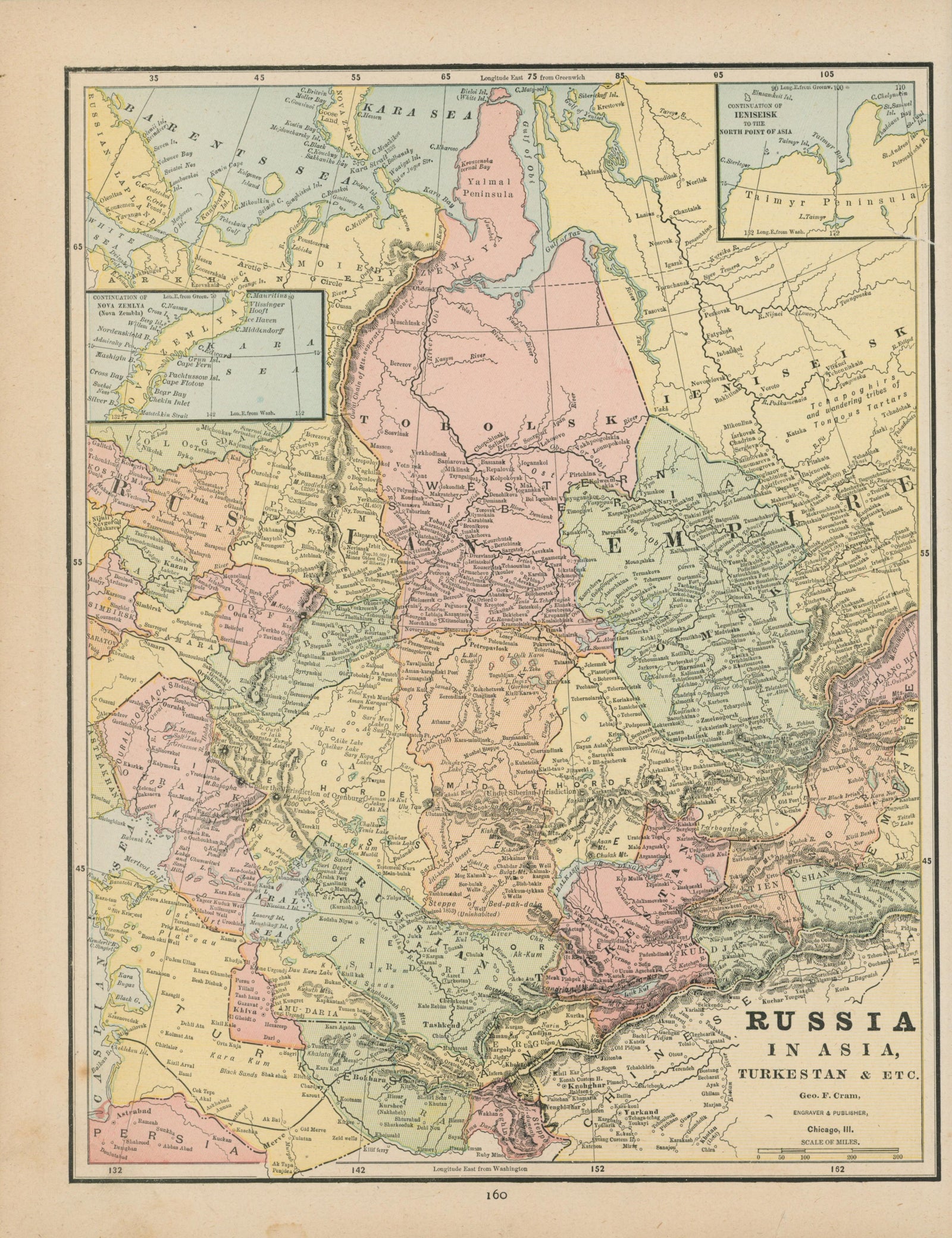 Russia in Asia- Cram's Atlas - Authentic Vintage Map