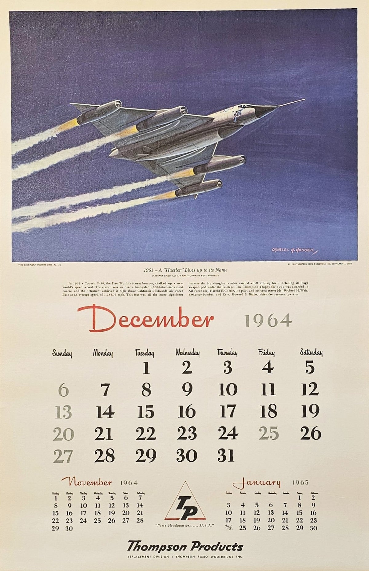 Aviation Calendar, December - Authentic Vintage Poster
