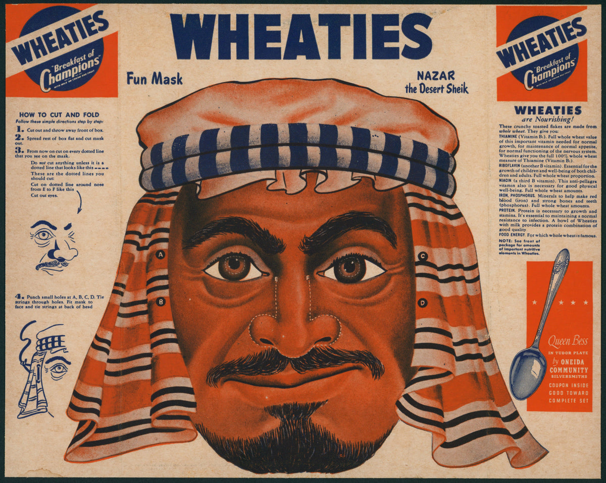 Nazar the Desert Sheik- Wheaties Box Mask - Authentic Vintage Ephemera