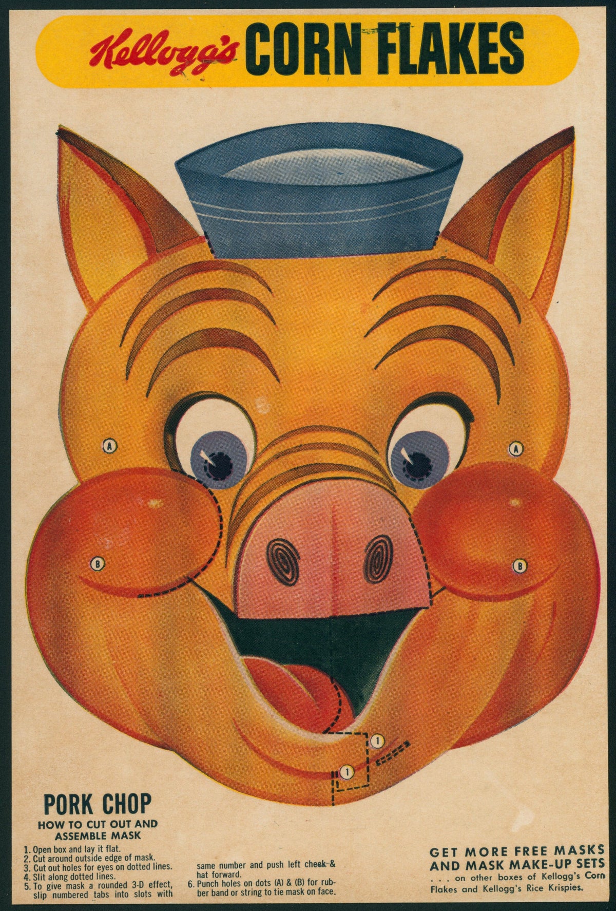 Pork Chop- Wheaties Box Mask - Original Vintage Ephemera: