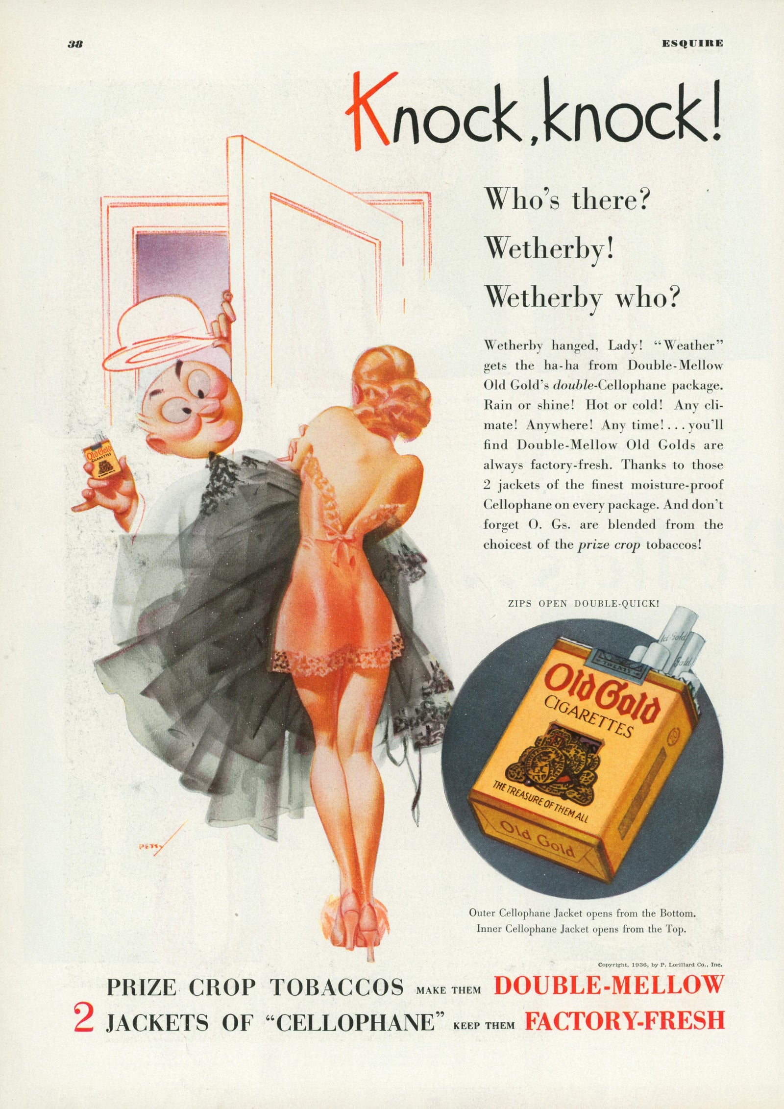 Esquire Illustration- Knock, Knock! - Authentic Vintage Vintage Ad