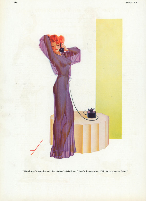 Esquire Illustration- He Doesn't Smoke - Authentic Vintage Illustration