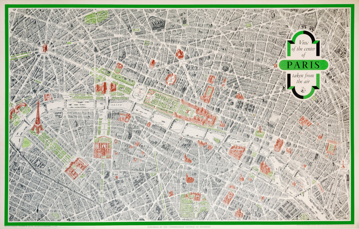 Aerial Map of Paris - Authentic Vintage Poster