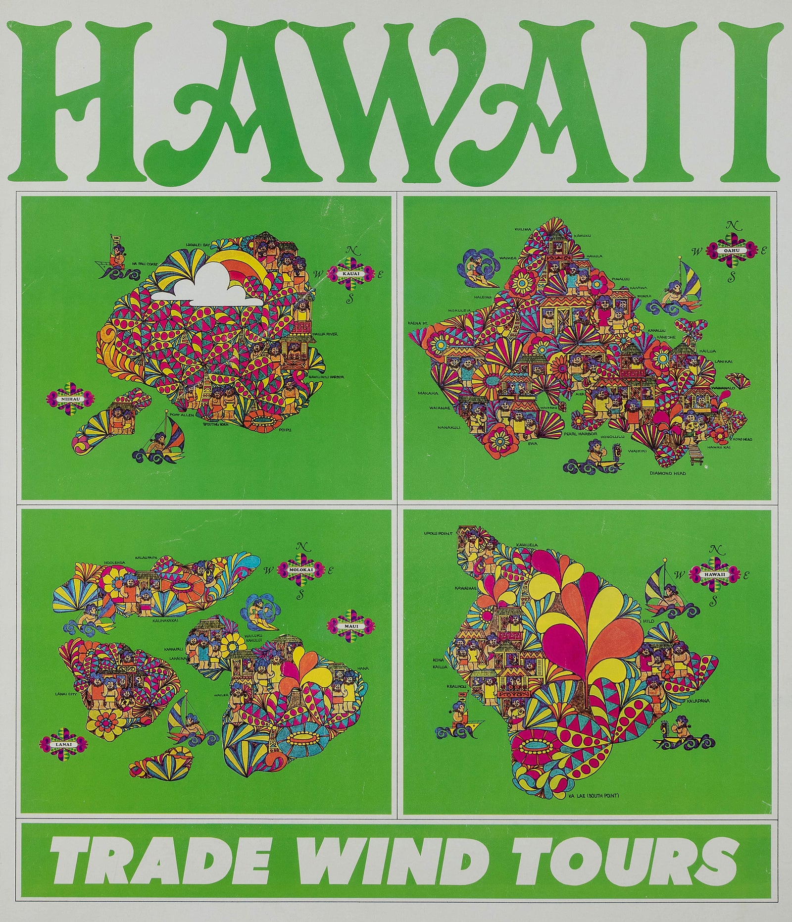 Visit Hawaii, Trade Wind Tours - Authentic Vintage Poster