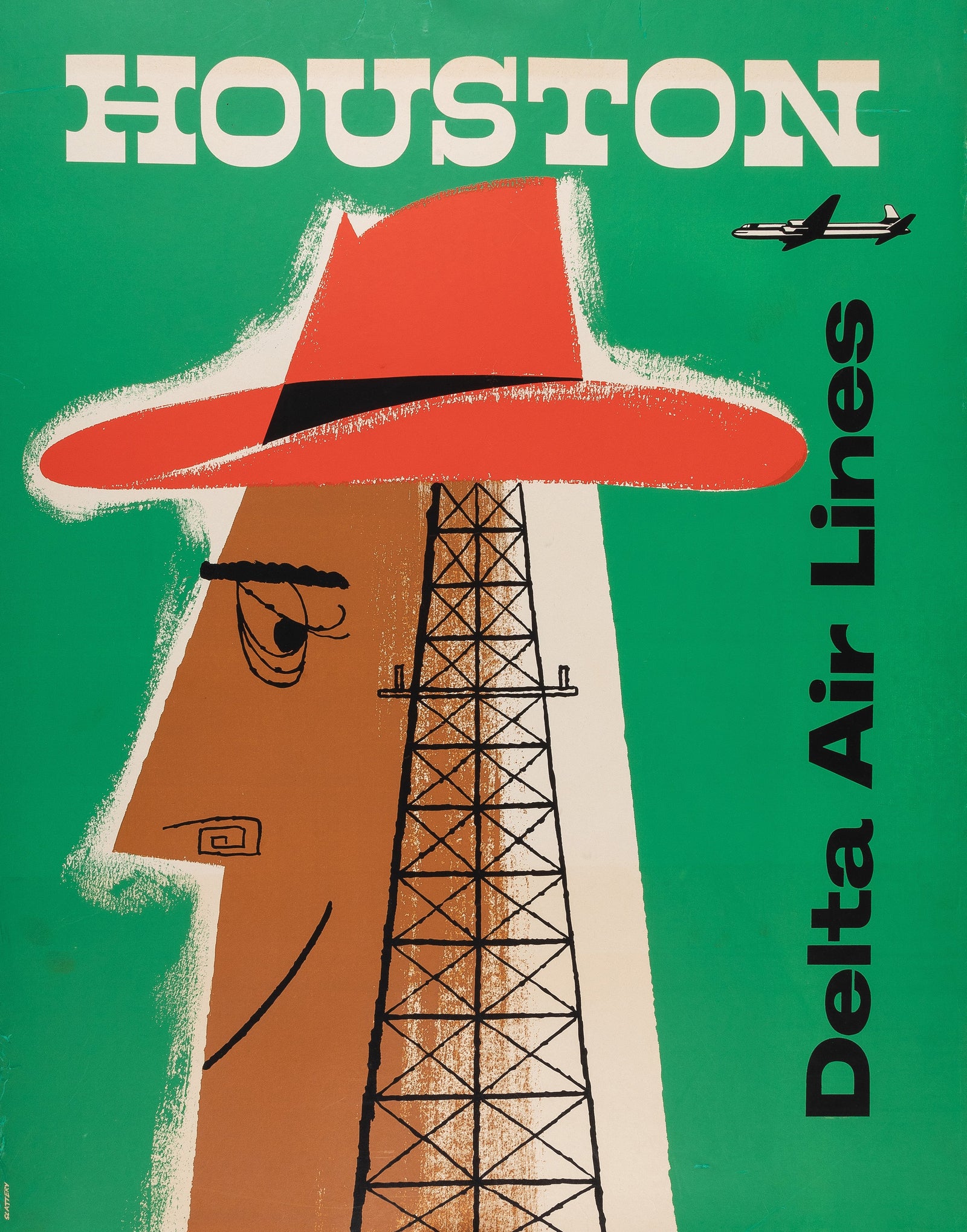 Delta Airlines, Huston - Authentic Vintage Poster