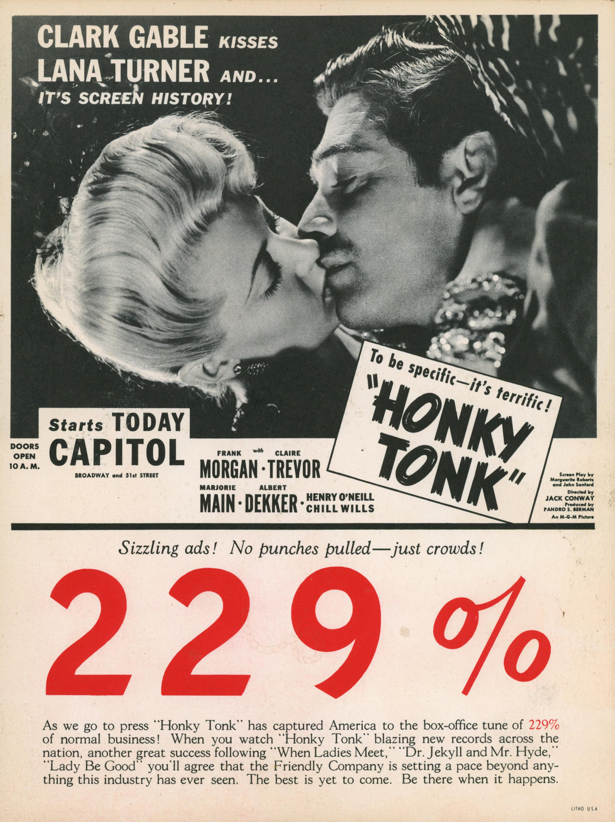 Honky Tonk, Clarke Gables- Trade Ad - Authentic Vintage Illustration