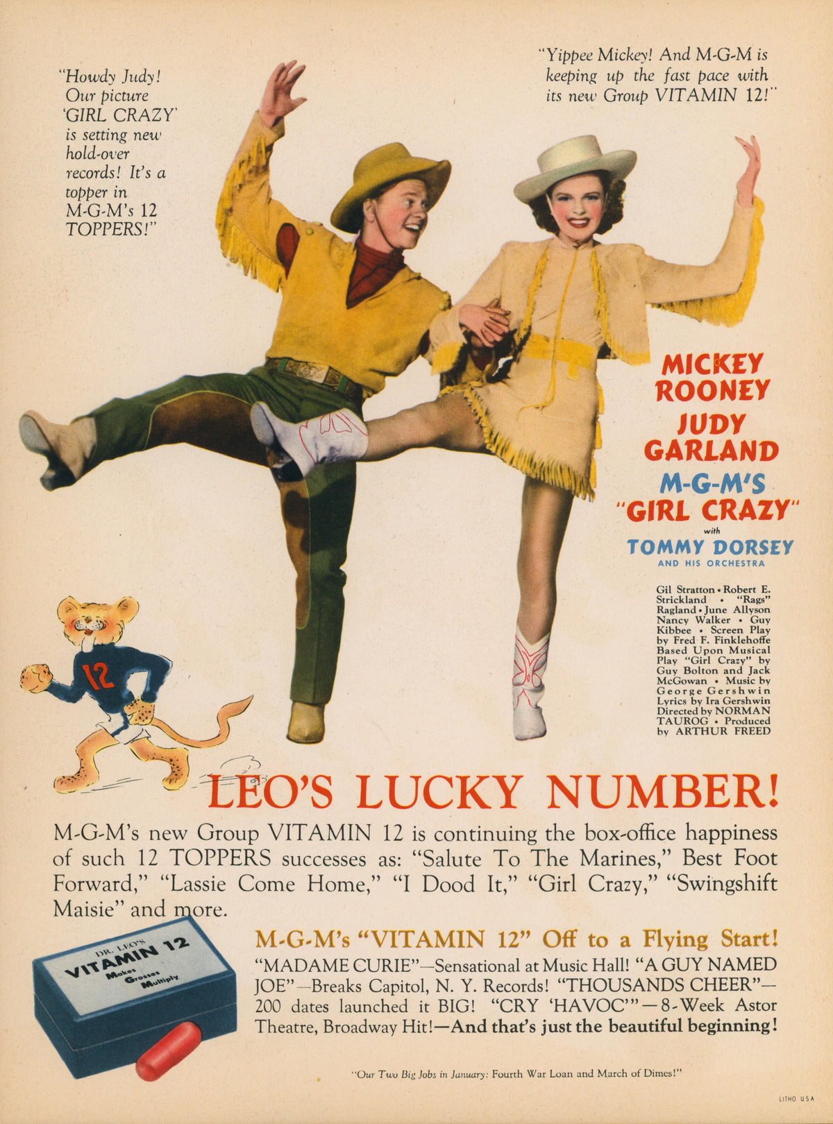 Girl Crazy, Judy Garland- Trade Ad - Authentic Vintage Illustration