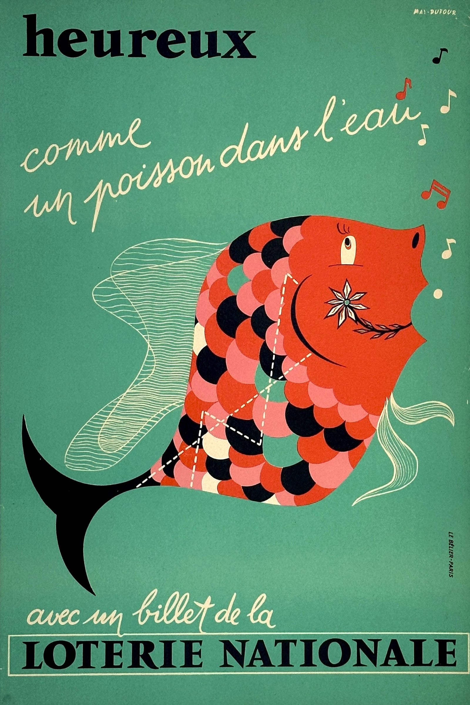 La Poisson, Loterie Nationale - Authentic Vintage Poster