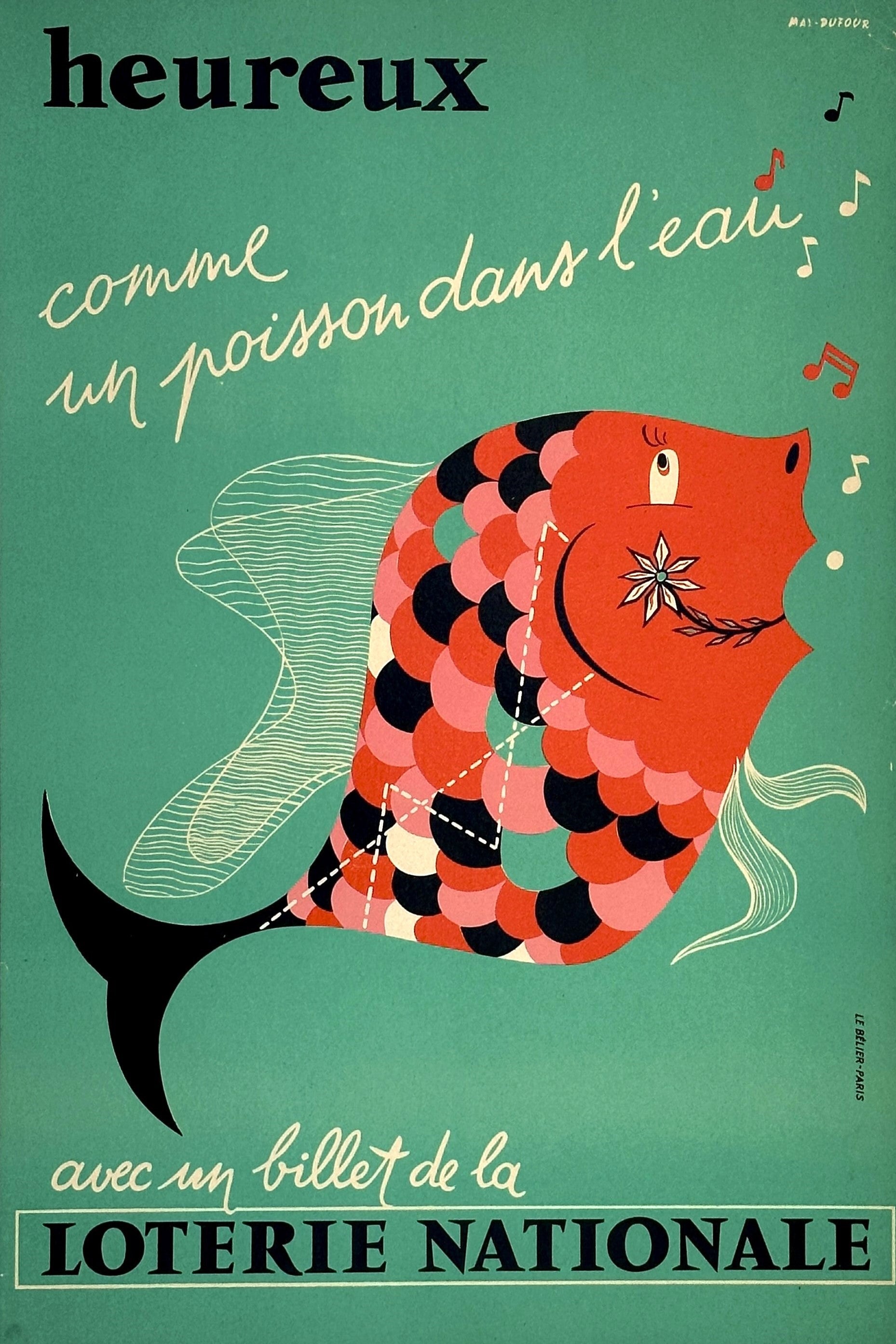 La Poisson, Loterie Nationale - Authentic Vintage Poster