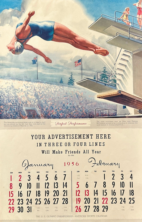 Diving, Olympic Salesman Calendar - Authentic Vintage Vintage Ad