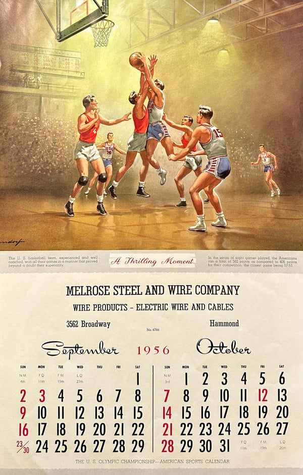 Basketball, Olympic Salesman Calendar - Authentic Vintage Vintage Ad