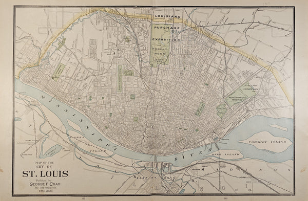 St. Louis City Map- Cram's Atlas - Authentic Vintage Map