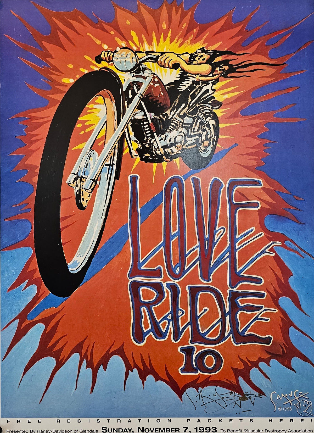 Harley Davidson, Love Ride by Stanley Mouse (Signed) - Original Vintage Poster