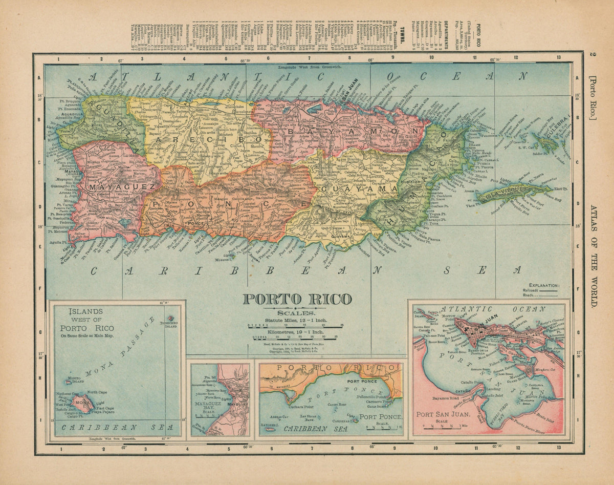 Puerto Rico- Atlas of the World - Authentic Vintage Map
