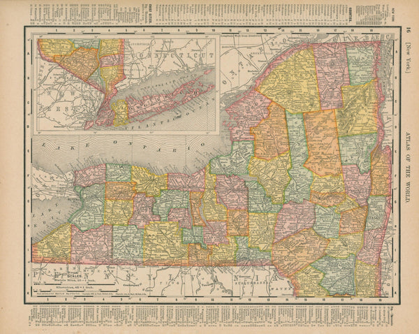 New York- Atlas of the World - Authentic Vintage Map