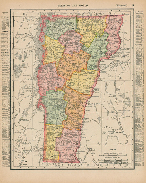 Vermont- Atlas of the World - Authentic Vintage Map
