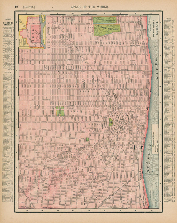 Detroit, City Plan- Atlas of the World - Authentic Vintage Map