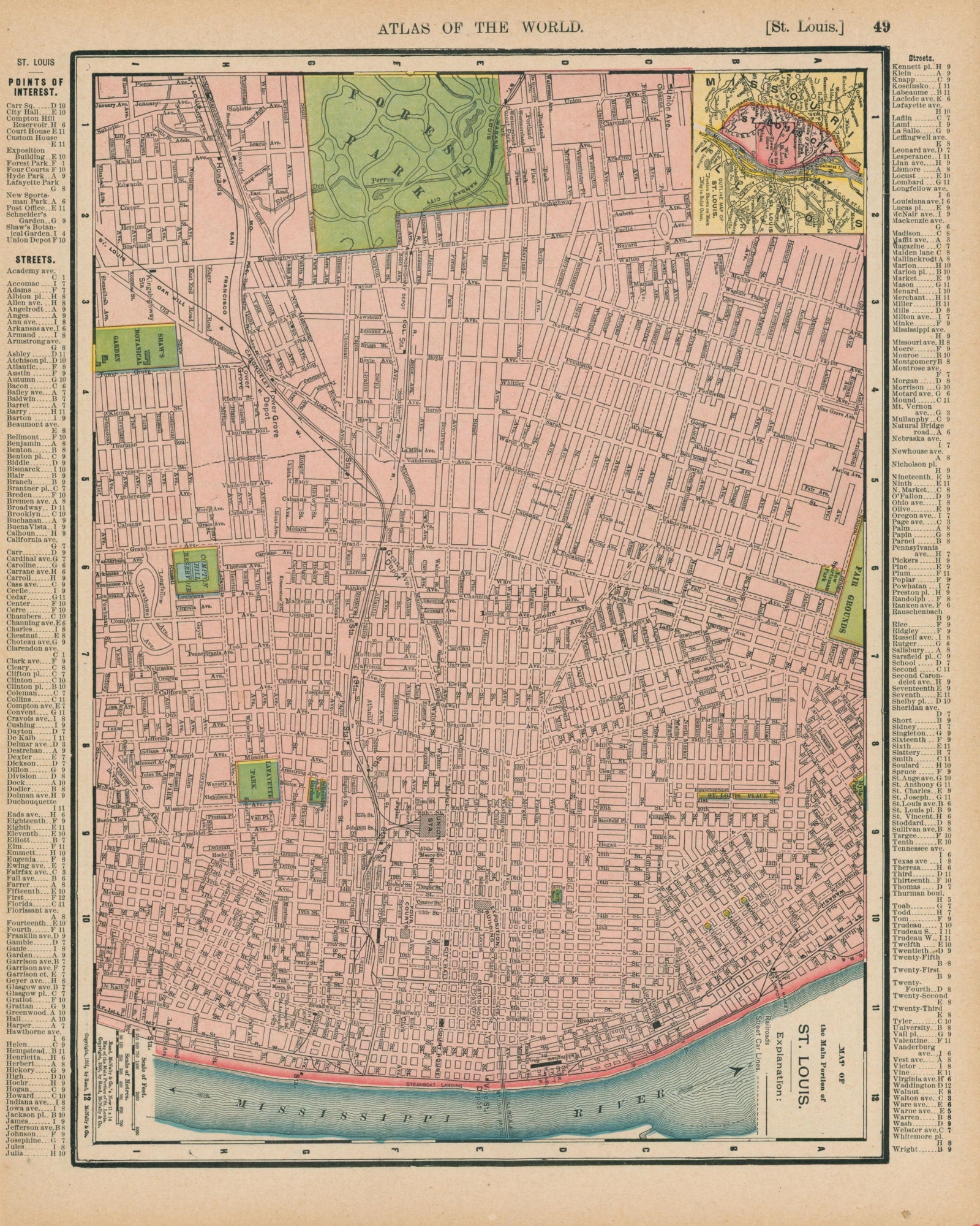 St. Louis, City Plan- Atlas of the World - Authentic Vintage Map