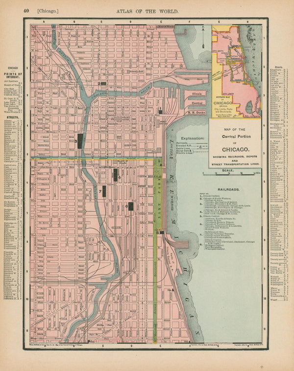 Chicago, City Plan- Atlas of the World - Authentic Vintage Map