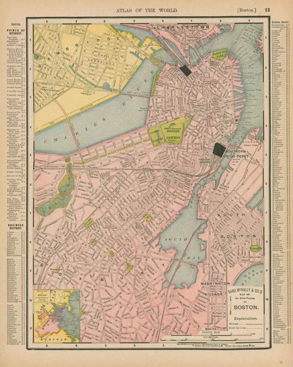 Boston, City Plan- Atlas of the World - Authentic Vintage Map